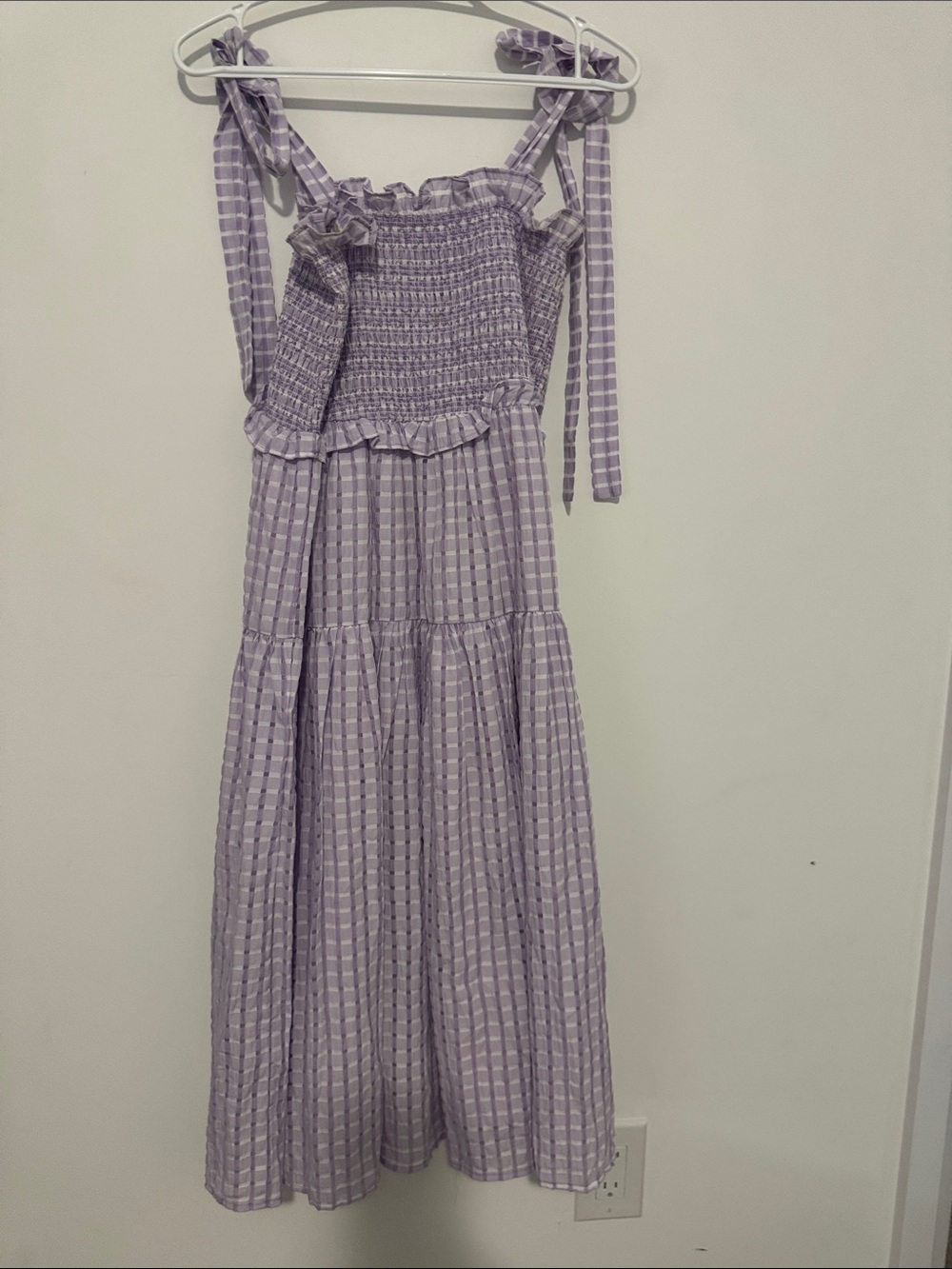 Y.A.S Lavender Gingham Smocked Midi Dress